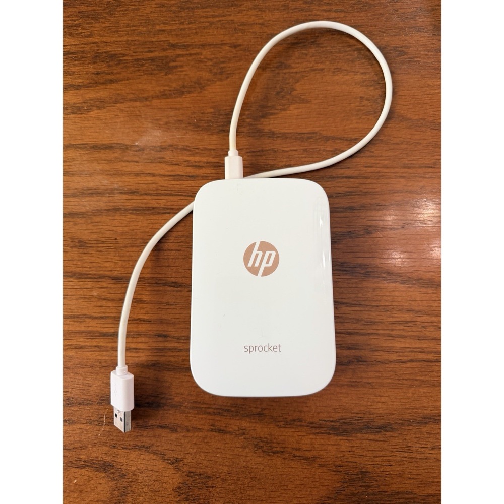 HP Sprocket Portable Instant Photo Printer, White Rose Gold, Tested, Charger